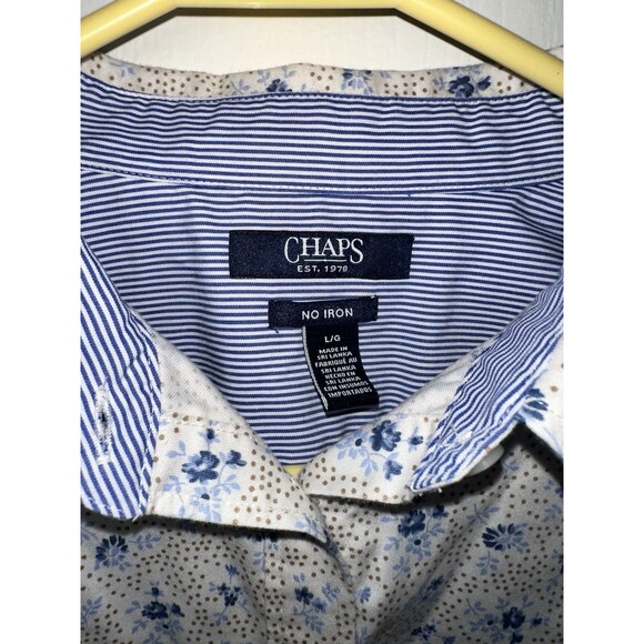 Chaps By Ralph Lauren Women's Shirt Button Up White Blue Floral Polka Dot Sz L - Picture 2 of 11